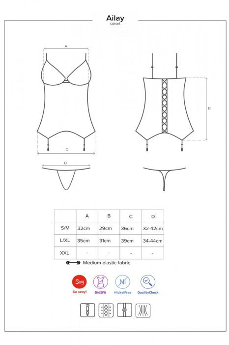 Obsessive Dámský korzet Ailay černá Velikost: L/XL, Barva: Černá